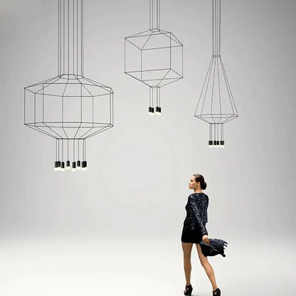 Industrial iron art black geometric pendant light dining room