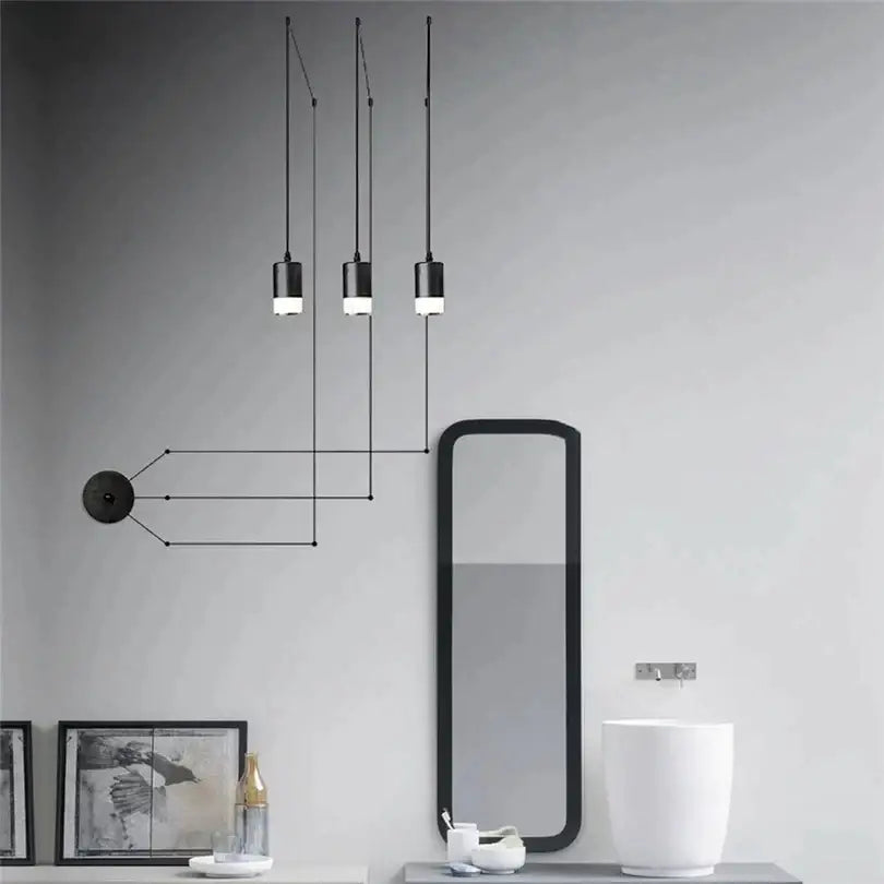 Industrial iron art black geometric pendant light dining room