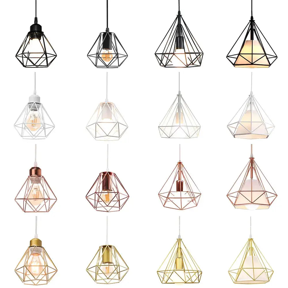 Industrial iron cage pyramid pendant lamp for kitchen dining room