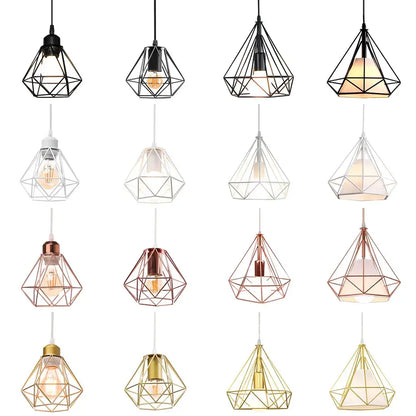 Industrial iron cage pyramid pendant lamp for kitchen dining room