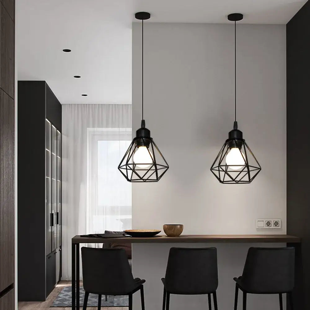 Industrial iron cage pyramid pendant lamp for kitchen dining room