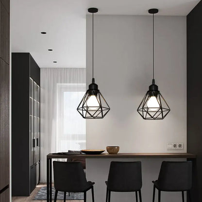Industrial iron cage pyramid pendant lamp for kitchen dining room