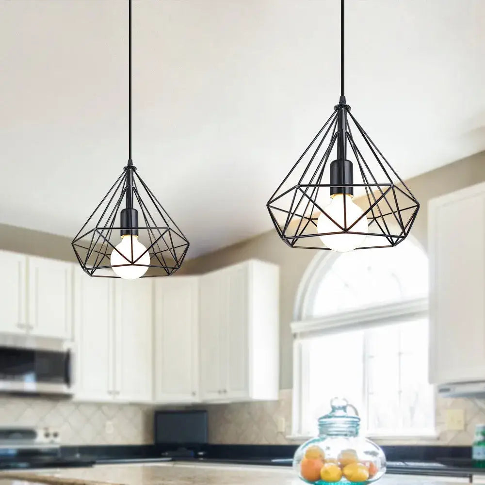 Industrial iron cage pyramid pendant lamp for kitchen dining room