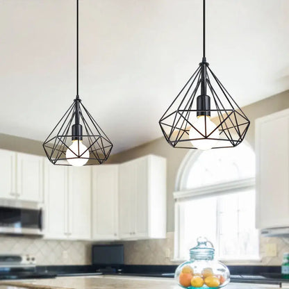 Industrial iron cage pyramid pendant lamp for kitchen dining room