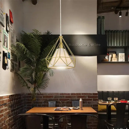 Industrial iron cage pyramid pendant lamp for kitchen dining room