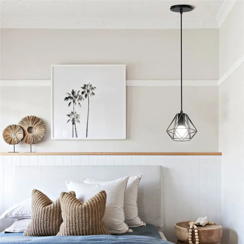 Industrial iron cage pyramid pendant lamp for kitchen dining room