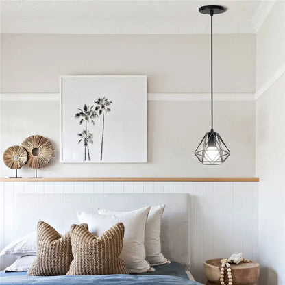 Industrial iron cage pyramid pendant lamp for kitchen dining room
