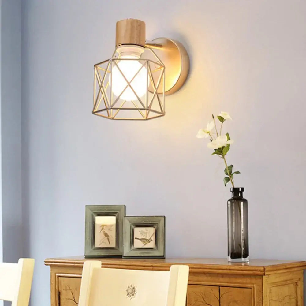 Industrial iron cage wall light bedroom black metal sconce