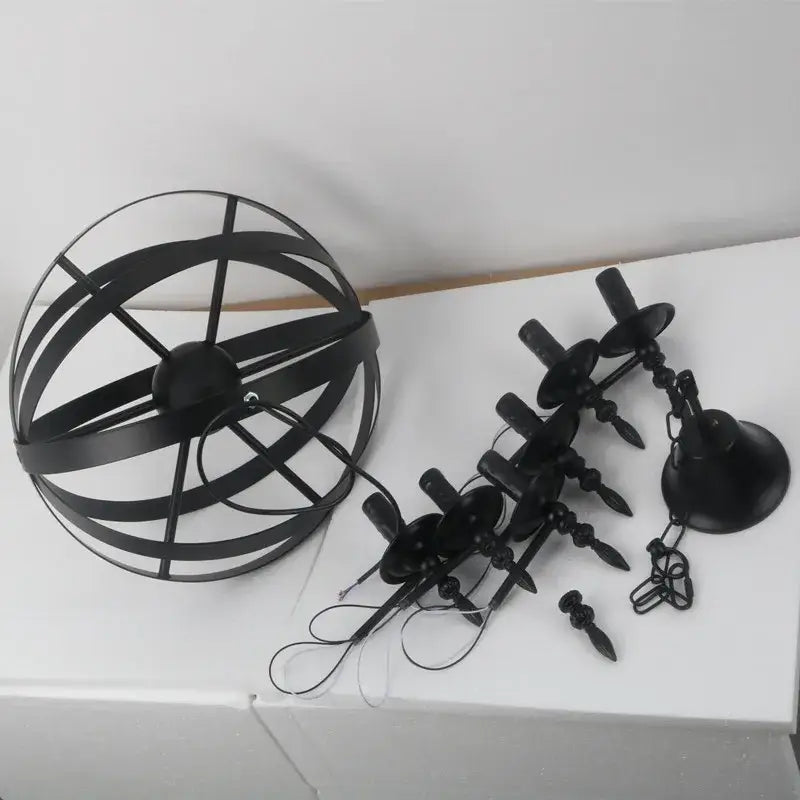 Industrial iron chandelier retro black globe light for living room