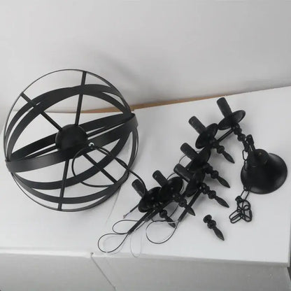 Industrial iron chandelier retro black globe light for living room