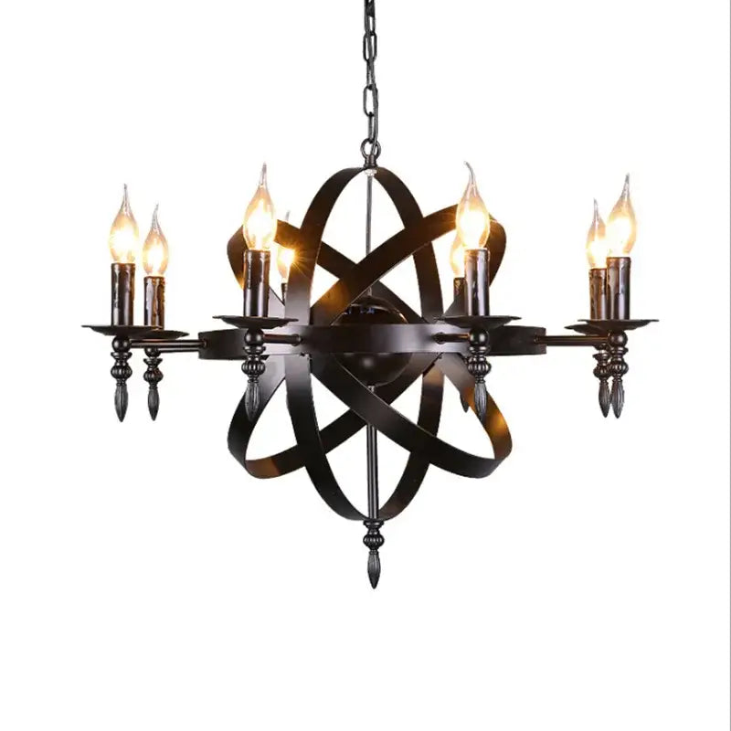 Industrial iron chandelier retro black globe light for living room