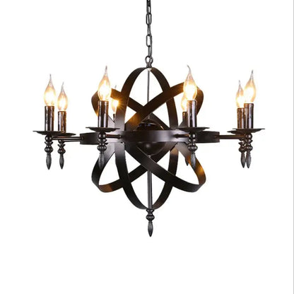 Industrial iron chandelier retro black globe light for living room