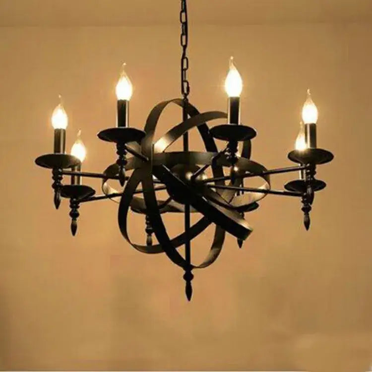 Industrial iron chandelier retro black globe light for living room
