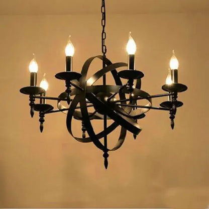 Industrial iron chandelier retro black globe light for living room