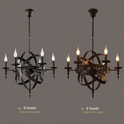 Industrial iron chandelier retro black globe light for living room