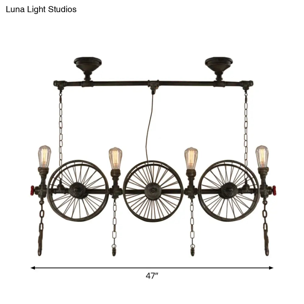 DecorBites™ Industrial Iron Hanging Light Fixture - Wheel Piping, 2/3/4 Heads, Black - for Living Room Island