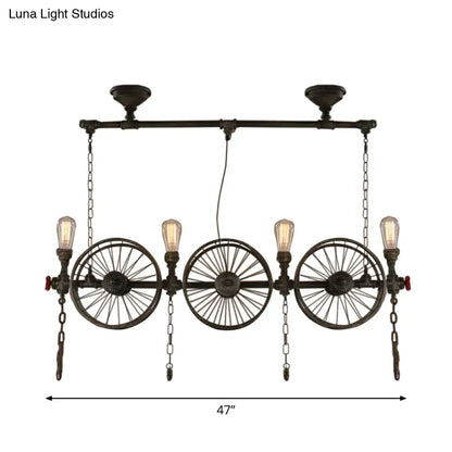 DecorBites™ Industrial Iron Hanging Light Fixture - Wheel Piping, 2/3/4 Heads, Black - for Living Room Island