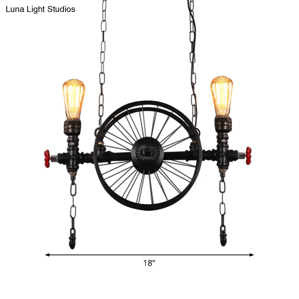 DecorBites™ Industrial Iron Hanging Light Fixture - Wheel Piping, 2/3/4 Heads, Black - for Living Room Island