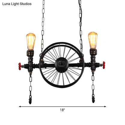 DecorBites™ Industrial Iron Hanging Light Fixture - Wheel Piping, 2/3/4 Heads, Black - for Living Room Island