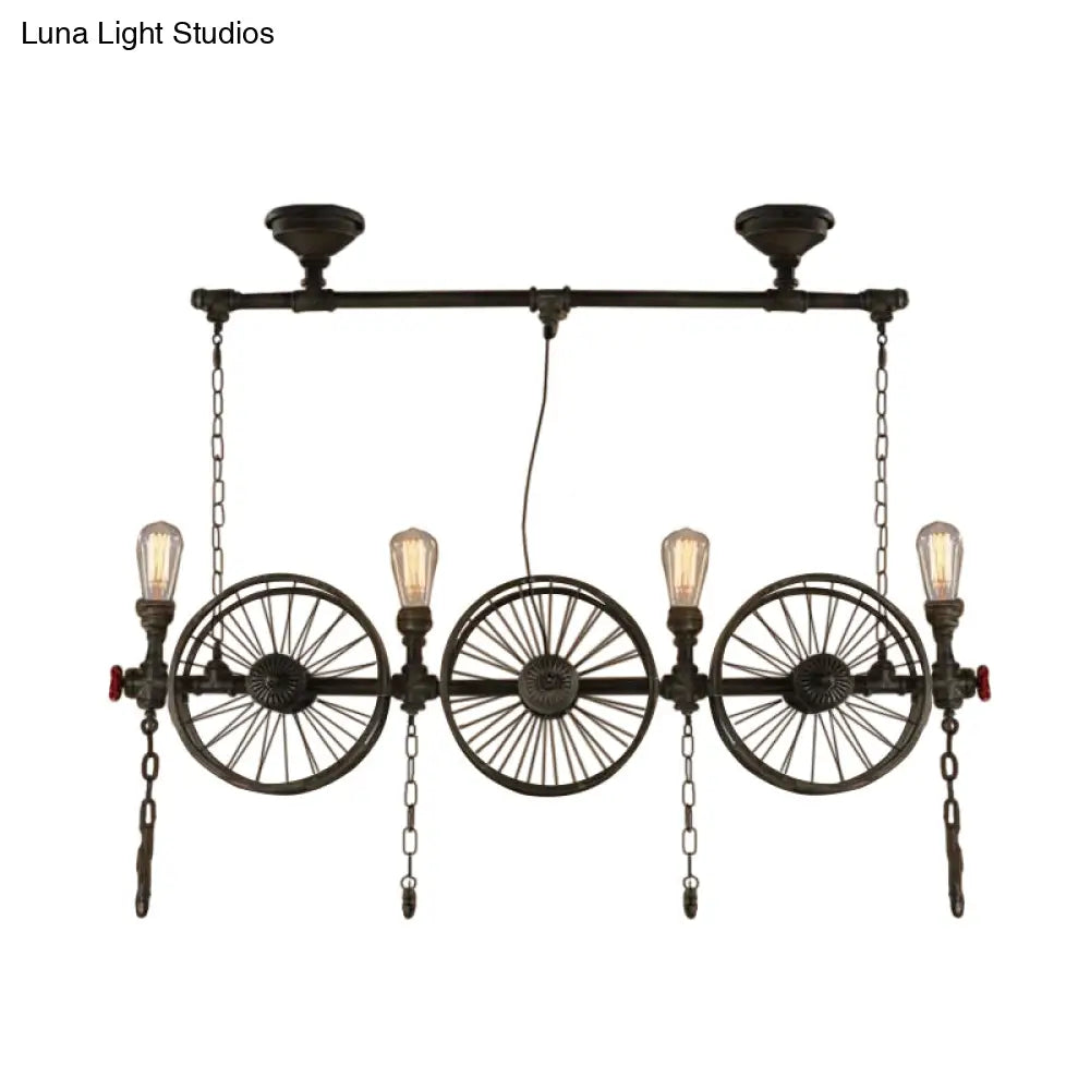 DecorBites™ Industrial Iron Hanging Light Fixture - Wheel Piping, 2/3/4 Heads, Black - for Living Room Island