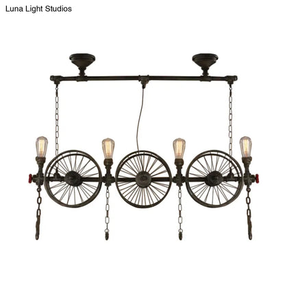 DecorBites™ Industrial Iron Hanging Light Fixture - Wheel Piping, 2/3/4 Heads, Black - for Living Room Island