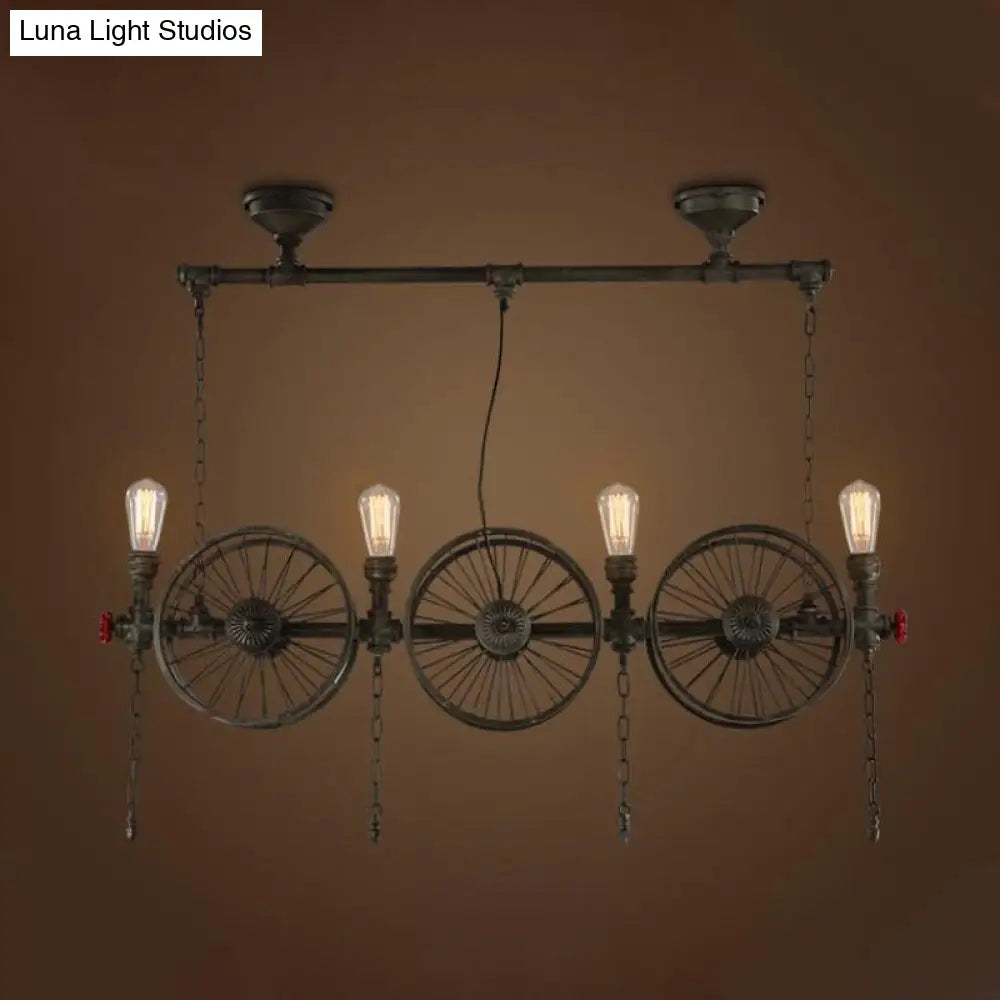 DecorBites™ Industrial Iron Hanging Light Fixture - Wheel Piping, 2/3/4 Heads, Black - for Living Room Island