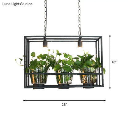 DecorBites™ Industrial Iron Island Lamp with 3 Pendant Lights and Glass Plant Pot