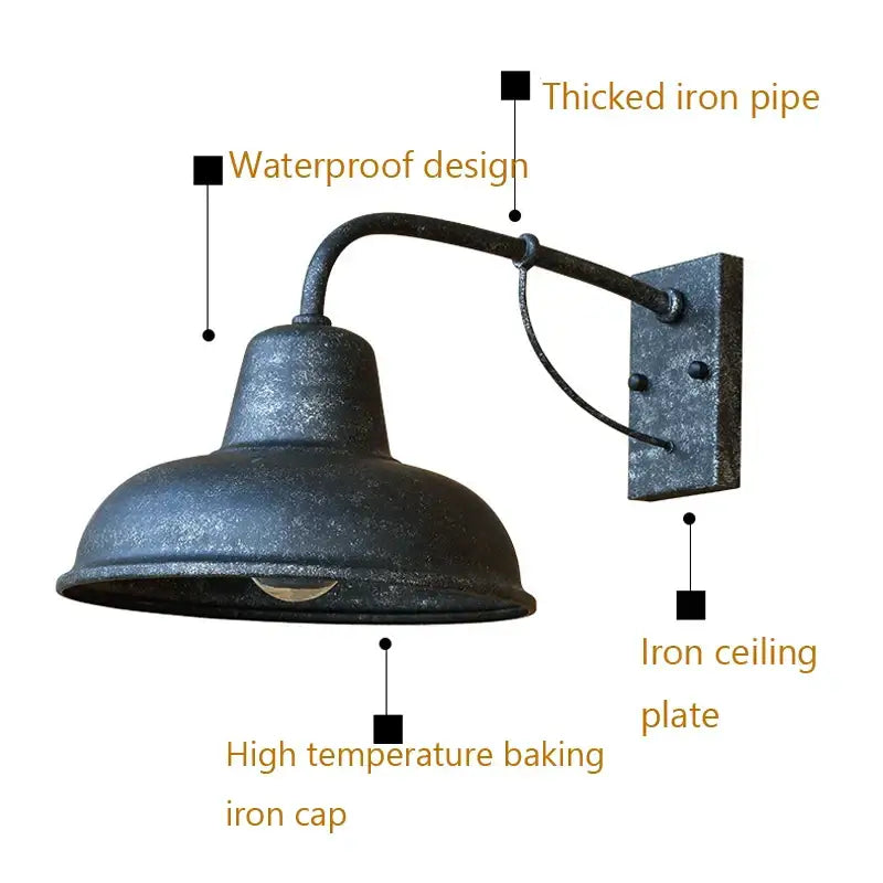 Industrial iron outdoor garden wall lamp for porch or patio