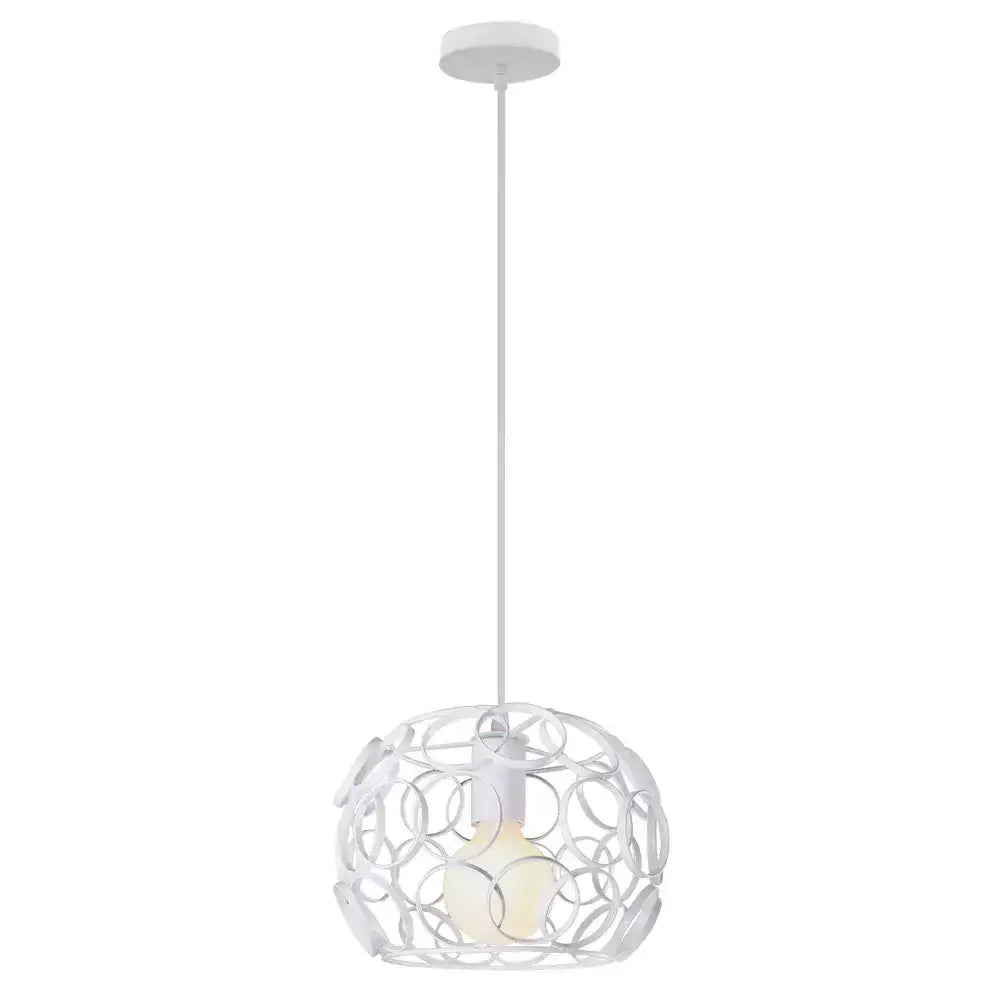 Industrial iron pendant lights black & white wireframe dining room