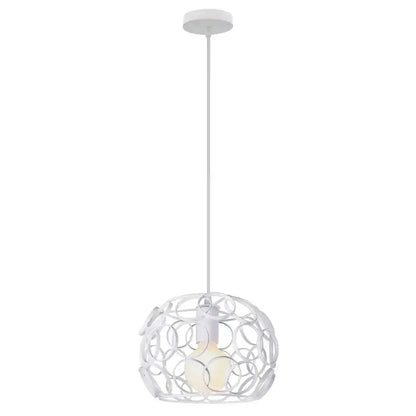 Industrial iron pendant lights black & white wireframe dining room