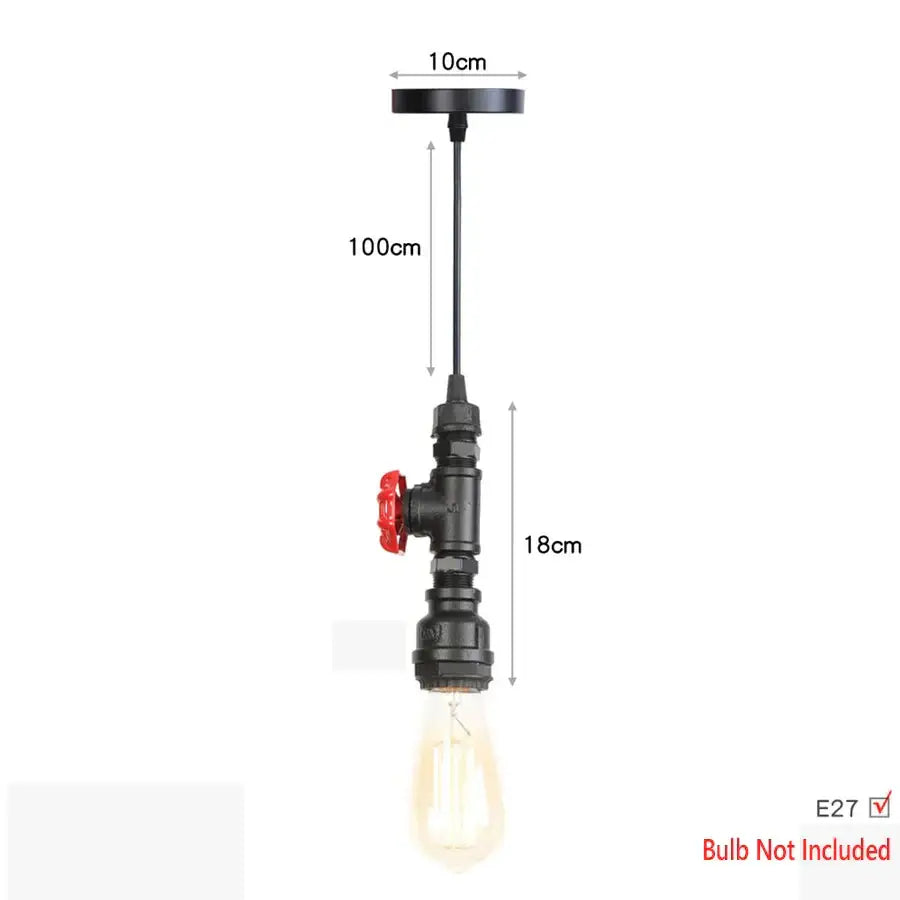 Industrial iron pipe pendant light kitchen black & brass with valve