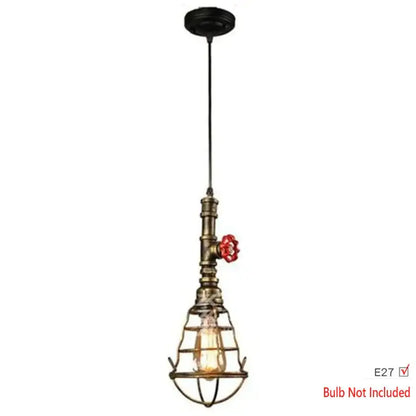 Industrial iron pipe pendant light kitchen black & brass with valve