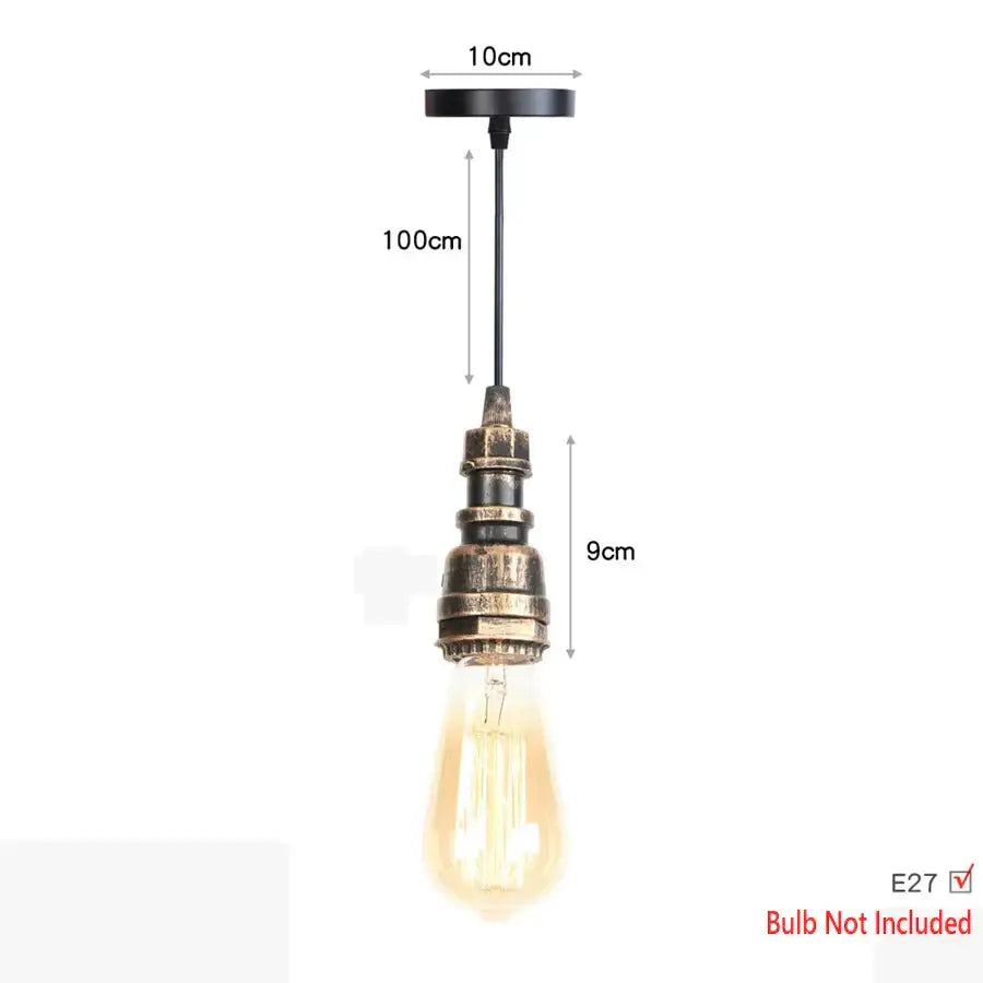 Industrial iron pipe pendant light kitchen black & brass with valve