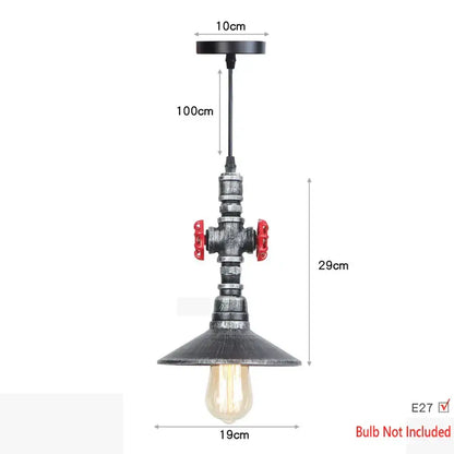Industrial iron pipe pendant light kitchen black & brass with valve