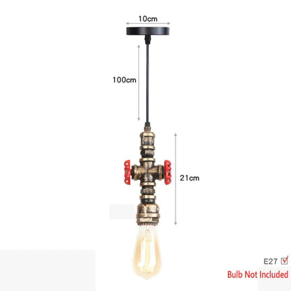 Industrial iron pipe pendant light kitchen black & brass with valve