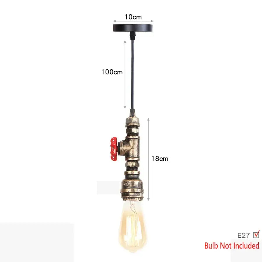 Industrial iron pipe pendant light kitchen black & brass with valve