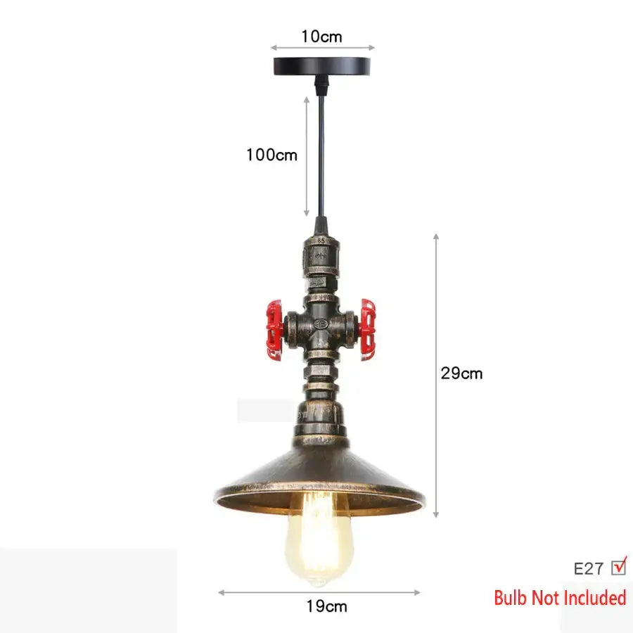 Industrial iron pipe pendant light kitchen black & brass with valve