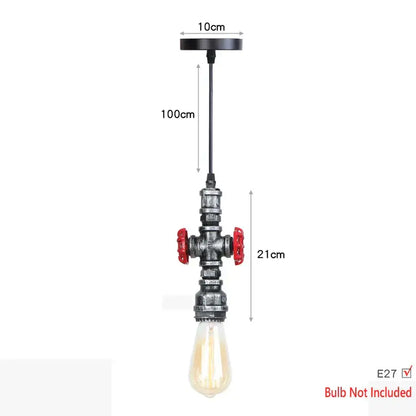 Industrial iron pipe pendant light kitchen black & brass with valve
