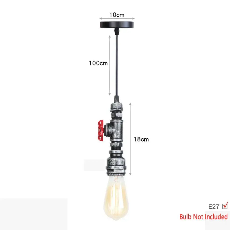 Industrial iron pipe pendant light kitchen black & brass with valve