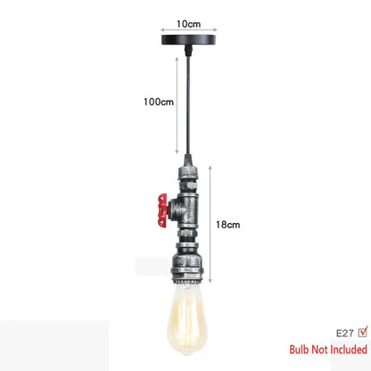 Industrial iron pipe pendant light kitchen black & brass with valve