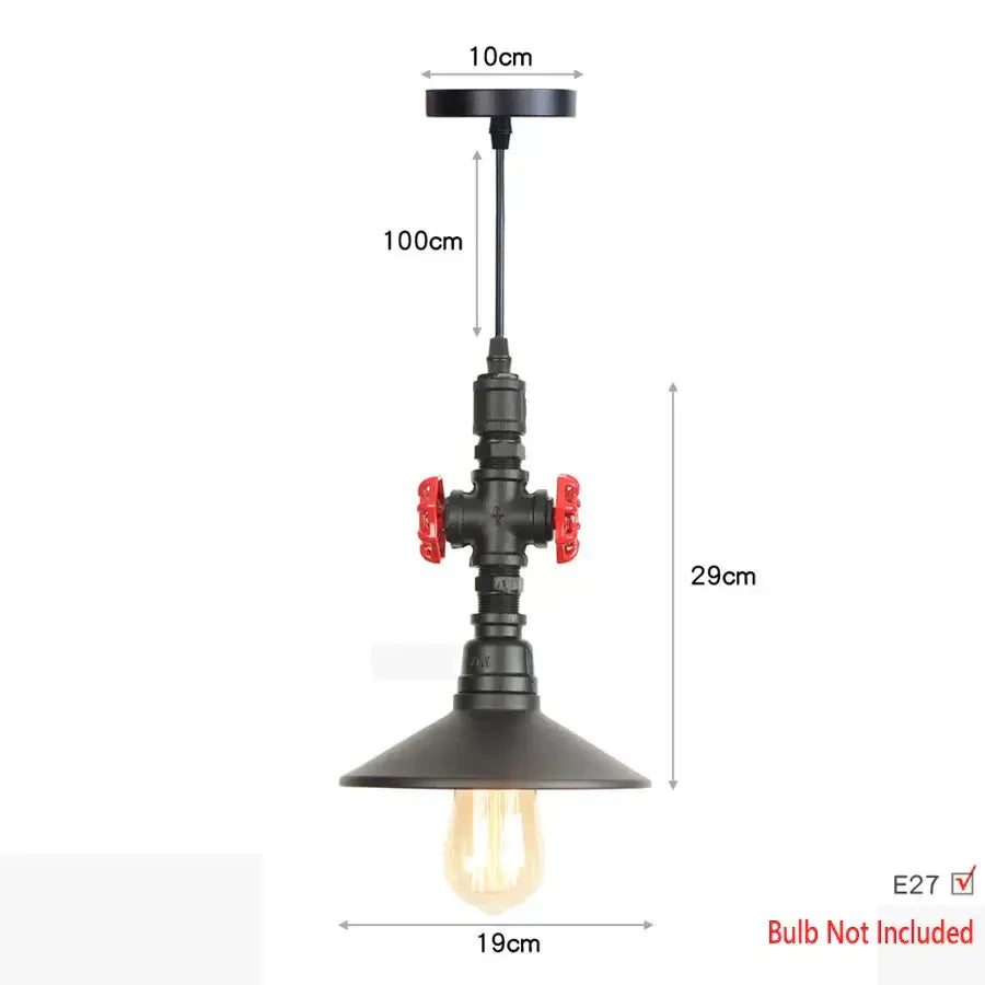 Industrial iron pipe pendant light kitchen black & brass with valve