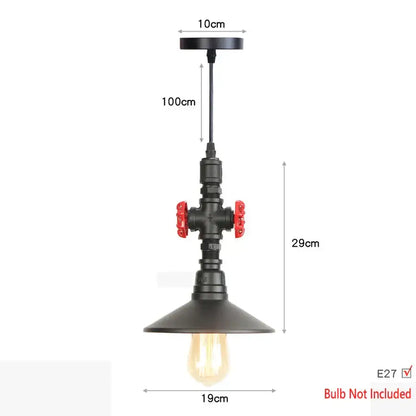 Industrial iron pipe pendant light kitchen black & brass with valve