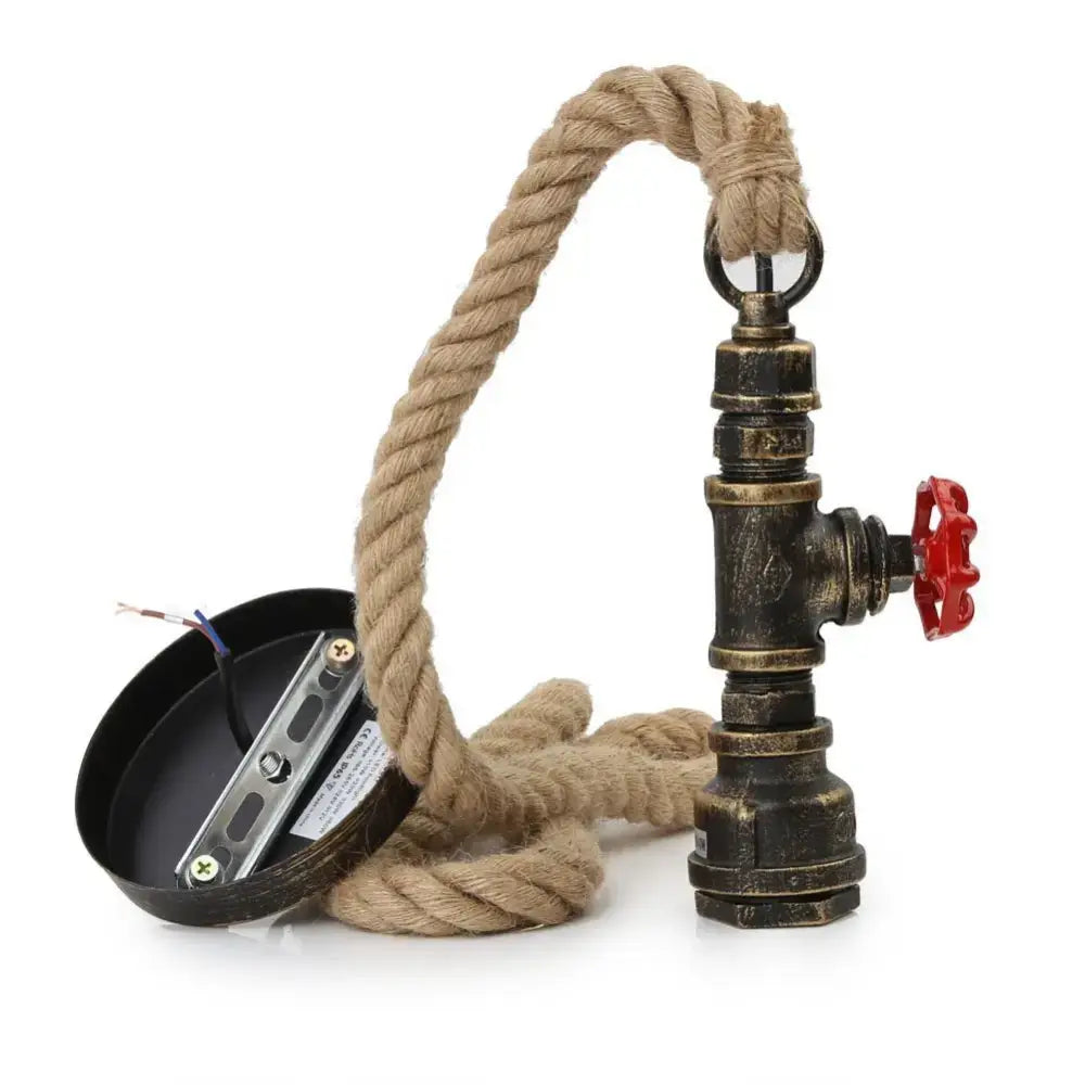 Industrial iron pipe pendant light with rope for dining room
