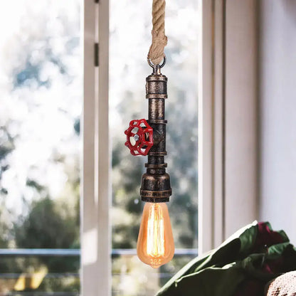 Industrial iron pipe pendant light with rope for dining room