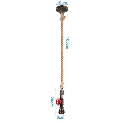 Industrial iron pipe pendant light with rope for dining room