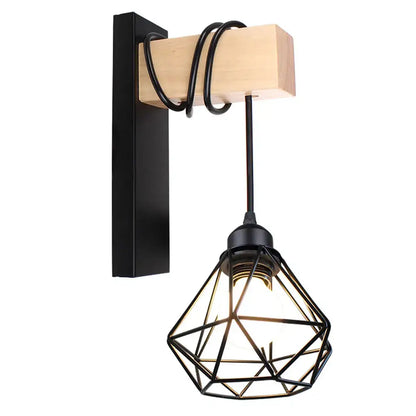 Industrial iron wall sconce with wooden pulley for cafe decor
