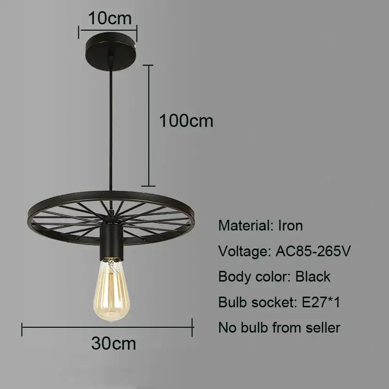 Industrial iron wheel chandelier black pendant light dining room