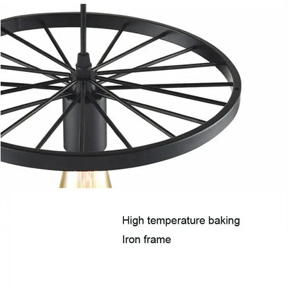 Industrial iron wheel chandelier black pendant light dining room