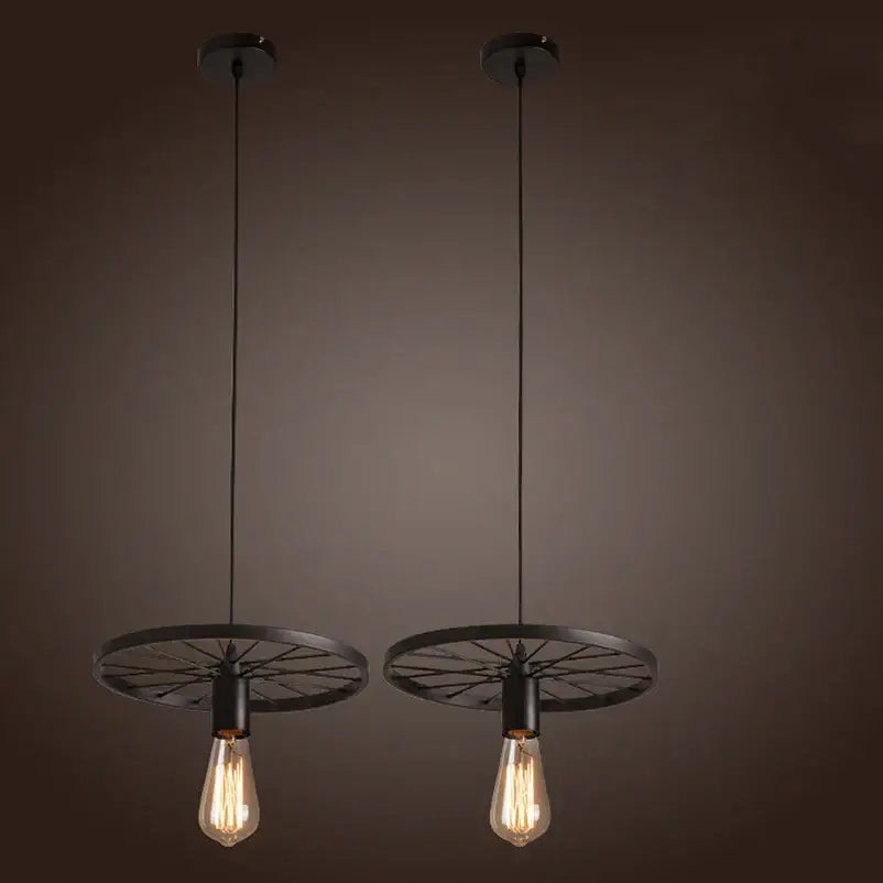 Industrial iron wheel chandelier black pendant light dining room