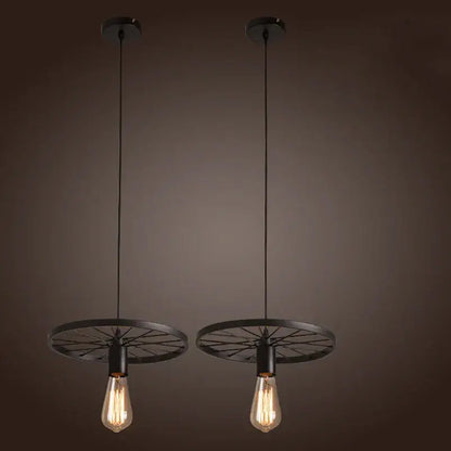 Industrial iron wheel chandelier black pendant light dining room